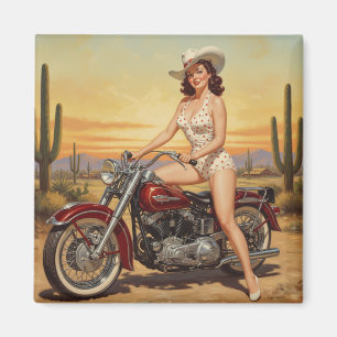 Íman Velha escola, Retro Pin-up Girl na moto