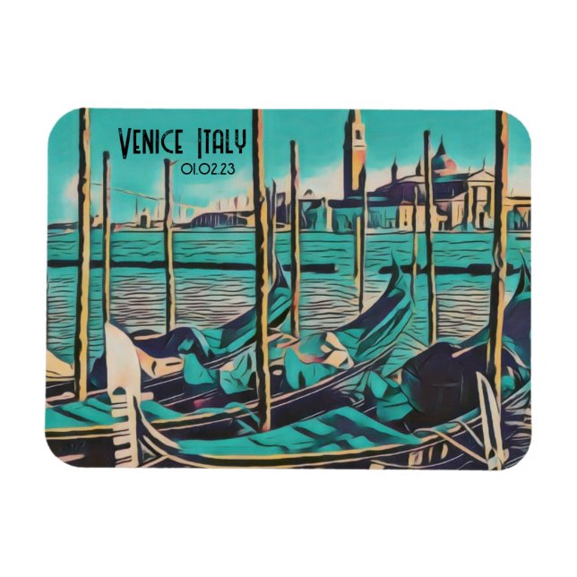 Íman Veneza Itália Arte Gondola, Personalizar Palavras  (Horizontal)