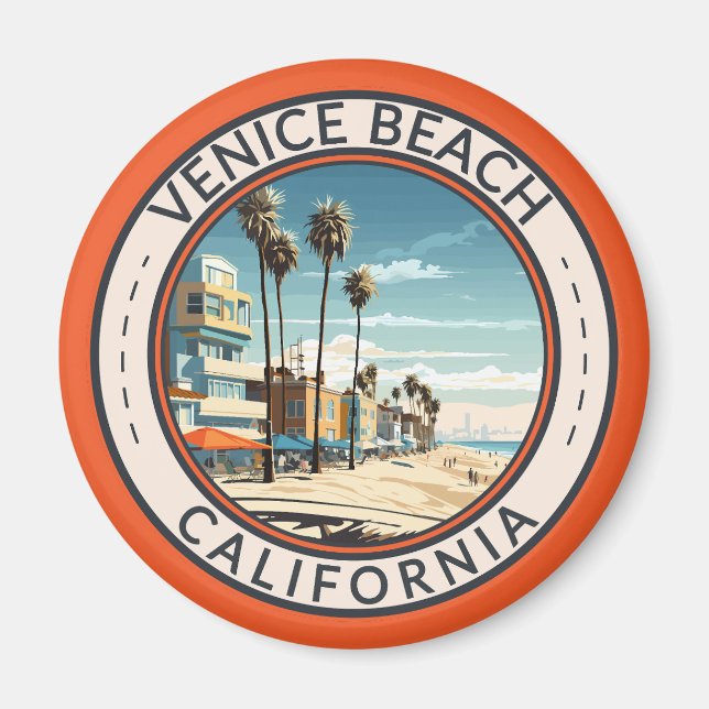 Íman Venice Beach California Boardwalk Viagem Art Retro (Frente)