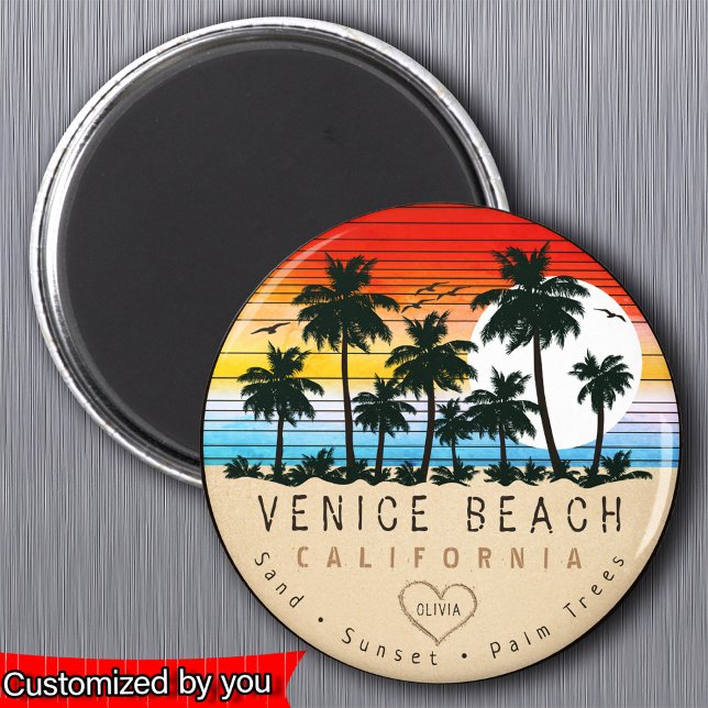 Íman Venice Beach California Retro Palm tree Souvenir (Criador carregado)
