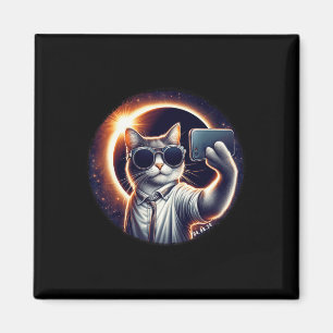 Íman Ver American Totality 2024 Funny Selfie Cat Solar