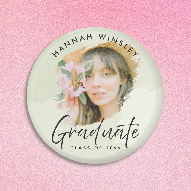 Íman Verde Claro Adicionar Seu Convidado De Graduação P (elegant light sage green custom photo name graduation magnet )