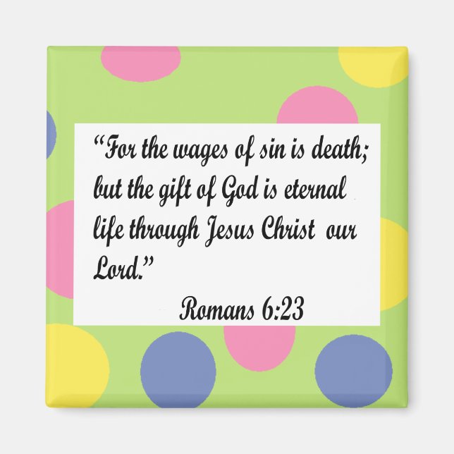 Íman Verde com quadro de pontos, romanos 6:23 ímã (Frente)