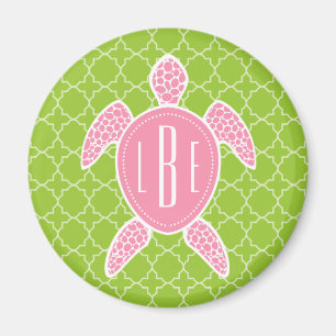 Íman Verde cor-de-rosa Monogrammed Quatrefoil da