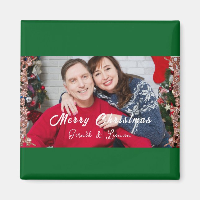 Íman Verde de Foto Simples do Casal de Natal (Frente)