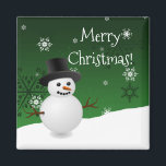 Íman Verdes Snowman Winter Scenery Christmas Magnet<br><div class="desc">Adicione um toque festivo à sua cozinha nesta temporada de festas com um imprevisível Snowman Green Winter Scenery Christmas Magnet. O design do ímã apresenta um boneco de neve feliz em uma cena de vento de neve contra um fundo verde adornado com flocos de neve de cor correspondente. Itens adicionais...</div>
