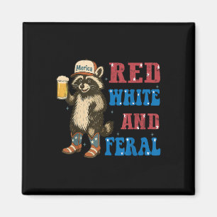 Íman Vermelho Branco E Feral Raccoon Cerveja Engraçado