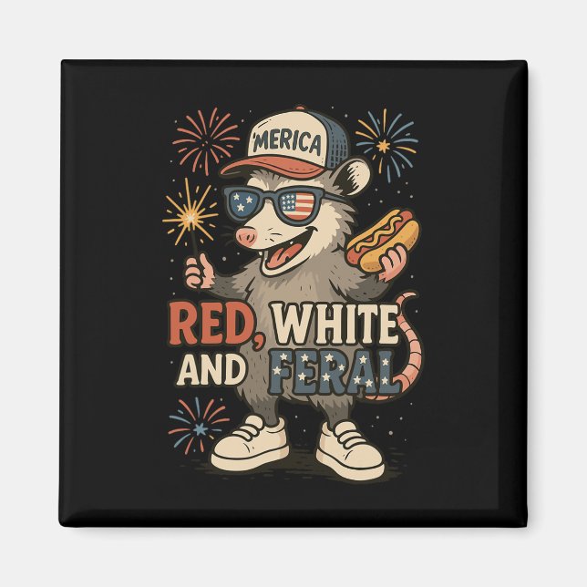 Íman Vermelho Branco E Fogo De Artifício Feral Gambá 4  (Frente)