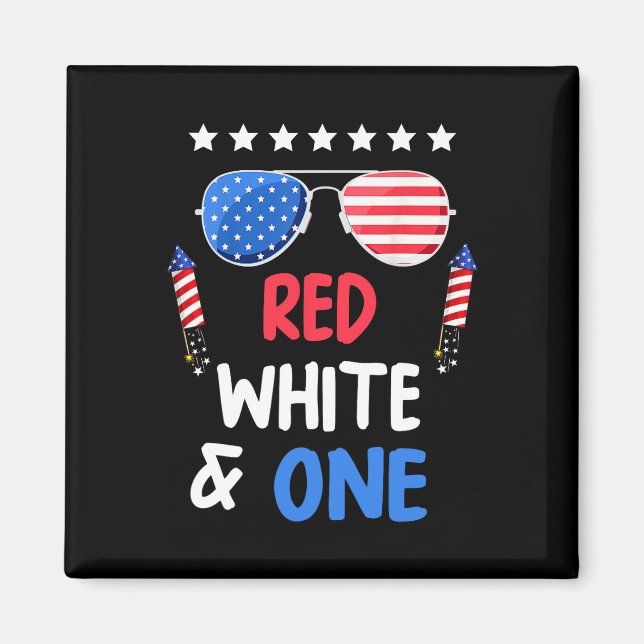 Íman Vermelho Branco E primeiro aniversario 4 De Julho  (Frente)