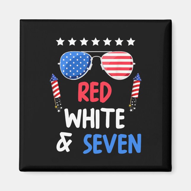 Íman Vermelho Branco E Sete 7 Aniversário 4 De Julho In (Frente)