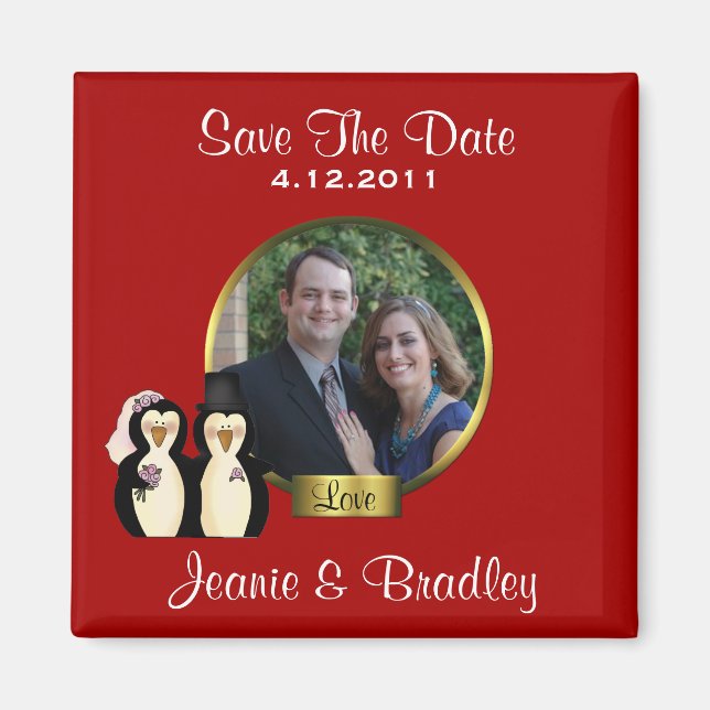Íman Vermelho com Imã salve a data de pinguins (Frente)