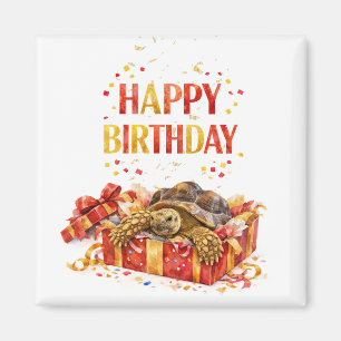 Íman Vermelho e Dourado Feliz aniversário presente tart