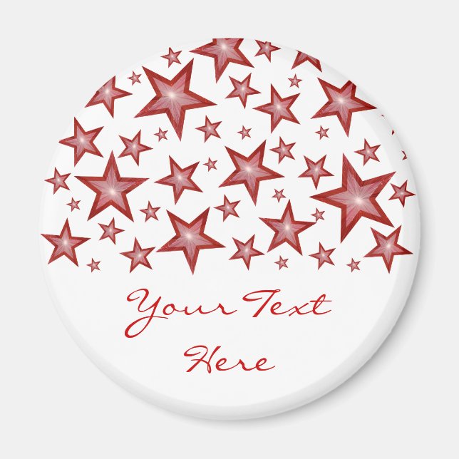 Íman Vermelho Estrelas 'Seu Texto' Branco imã de gelade (Frente)