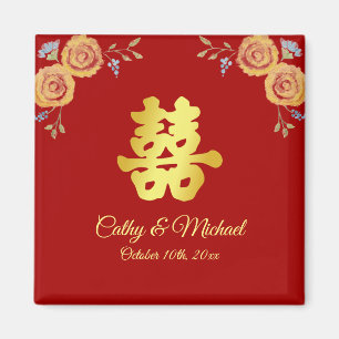 Íman Vermelho laranja floral casamento chinês dupla fel