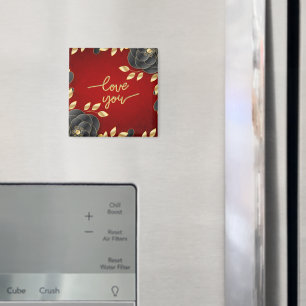 Íman Vermelho Luxúrico com Borda Floral Preta e Dourada