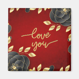 Íman Vermelho Luxúrico com Borda Floral Preta e Dourada