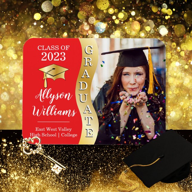 Íman Vermelho | Magneta de fotos do Boné de Formando de (Criador carregado)