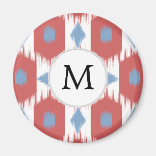 Íman vermelho personalizado e azul de Ikat do monograma