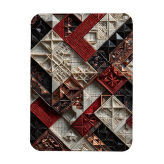 Íman Vermelho Preto Marfim Micro Mosaico 3D Geométrico