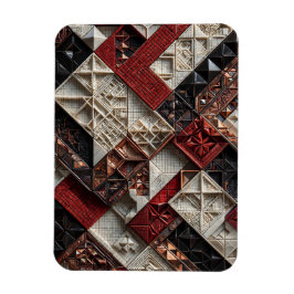 Íman Vermelho Preto Marfim Micro Mosaico 3D Geométrico