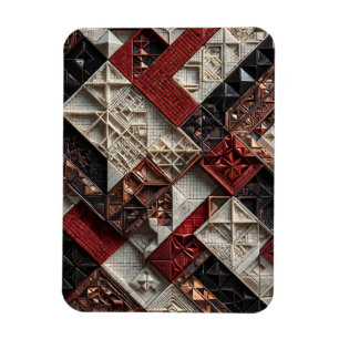 Íman Vermelho Preto Marfim Micro Mosaico 3D Geométrico