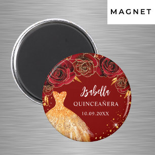 Íman Vestido de glitter dourado vermelho de Quinceanera