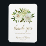 Íman Vestido Dourado de Casamento de Marfim Floral Bran<br><div class="desc">O legante favorito ao casamento floral é um imã com flores pintadas de aquarela em tons neutros de marfim, branco e champanhe junto com um pouco de verde. Abaixo está "obrigado de comemorar conosco" em um roteiro de tom dourado junto com seus nomes e data. Esses sofisticados bonés de casamento...</div>
