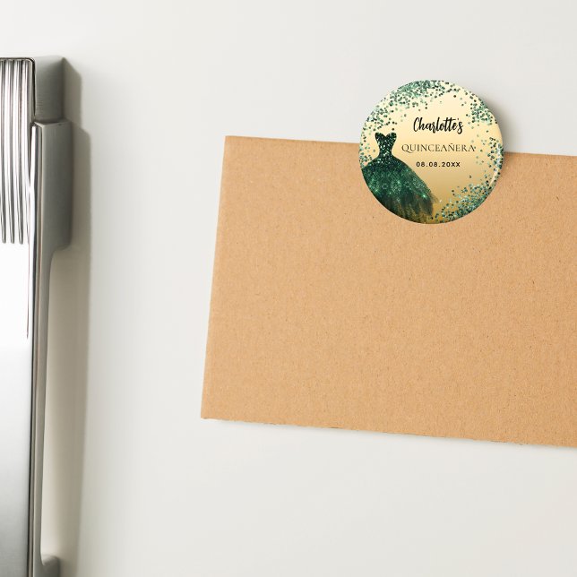 Íman Vestido esmeralda verde dourado de Quinceanera (Criador carregado)