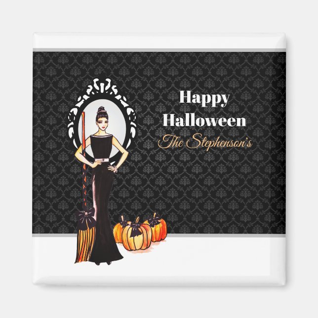 Íman Vestido Preto Longo Elegante Clássico de Halloween (Frente)