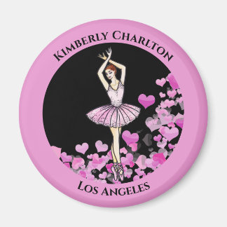 Íman Vestido Rosa Ballerina com fundo negro de coração