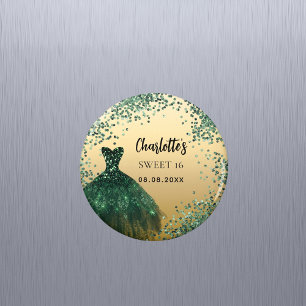 Íman Vestido verde esmeralda dourado para Sweet 16