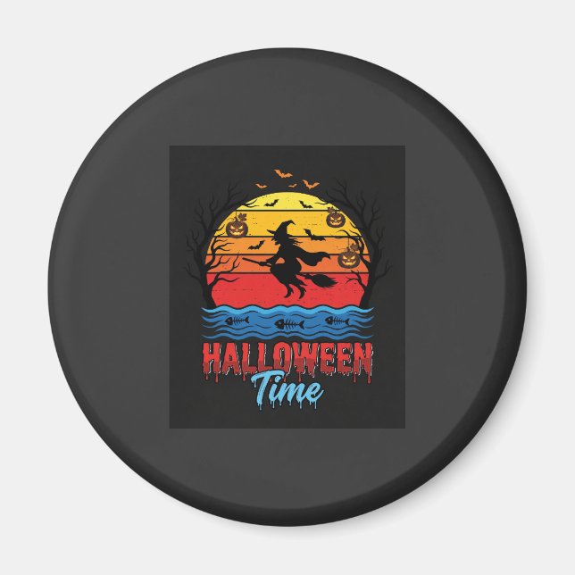 Íman Vetor de Bruxa de Pôr do Sol de Halloween (Frente)