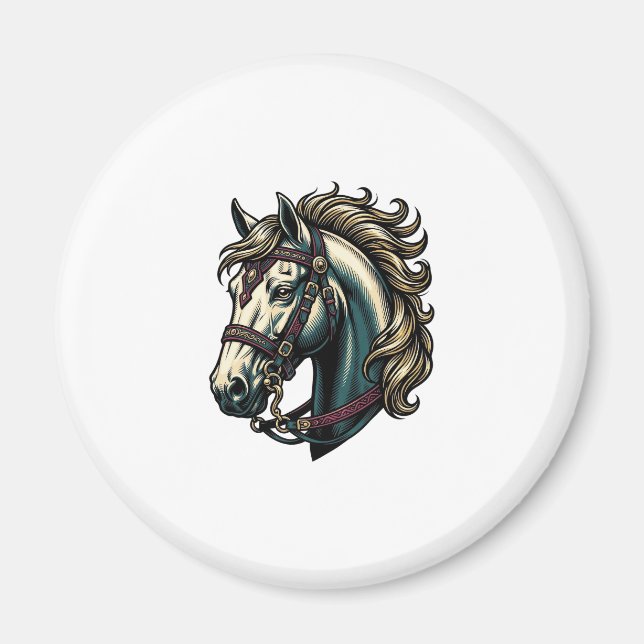 Íman Vetor de Cabeça de Cavalo de Gravura Antiga (Frente)