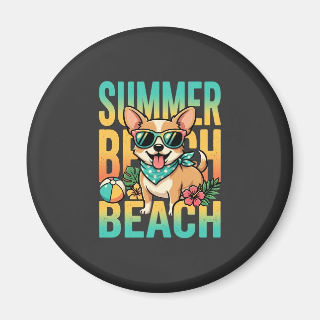 Íman Vetor de férias de cão na praia de verão (Frente)