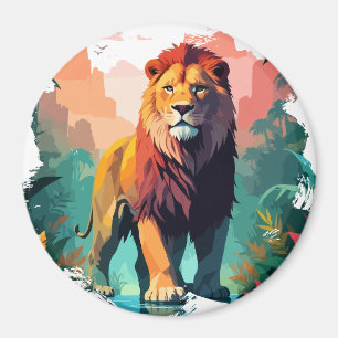 Íman Vetor de Leão Arte Animal Majestosa Natureza Selva