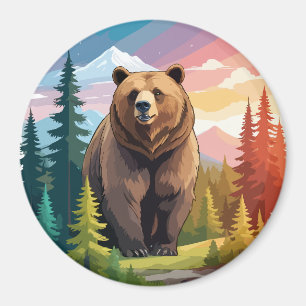 Íman Vetor de Urso Grizzly Arte Animal Natureza Majesto