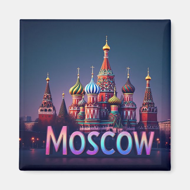 Íman 🧲 Viagem a Moscou Rússia Memória Efeito néon (Frente)