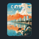 Íman Viagem Art Vintage da Austrália no Cairns<br><div class="desc">Cairns retro vetor viagem design. Cairns é uma cidade em Queensland,  Austrália,  na costa tropical nordeste do Extremo Norte de Queensland. Foi fundada em 1876 e é considerada a porta de entrada para a Excelente Barreira de Recife e a Floresta Tropica Molhada da Austrália.</div>
