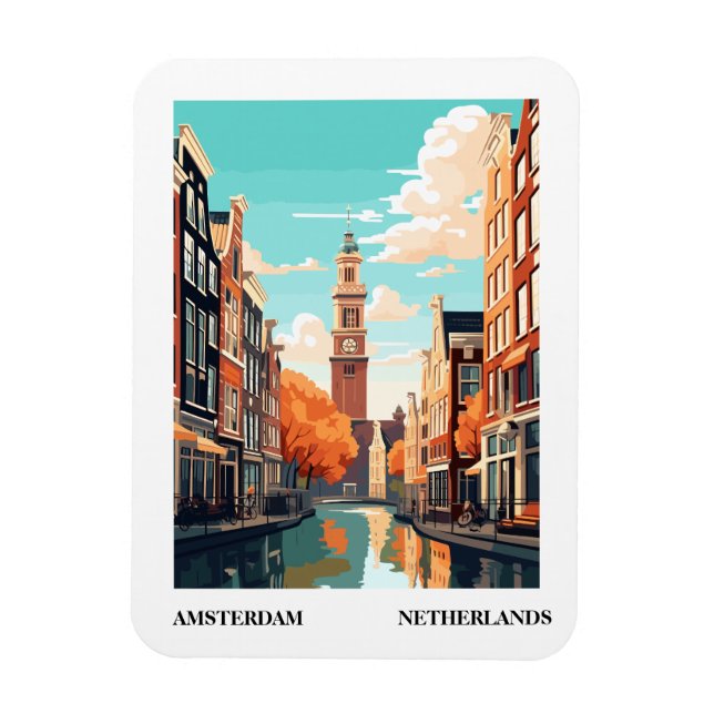 Íman Viagem de Ilustração Retroativa de Amsterdã (Vertical)