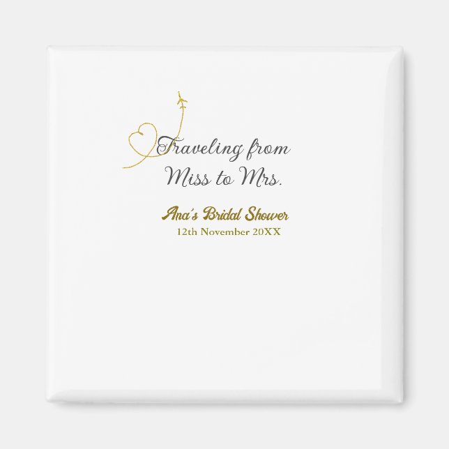 Íman Viagem de Miss para Mrs chá de panela com nome (Frente)