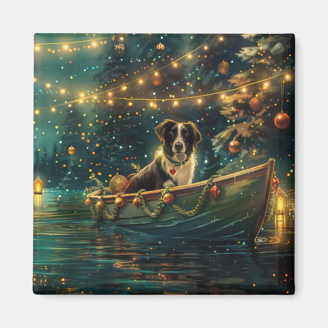 Íman Viagem Festiva de Natal do Border Collie (Frente)