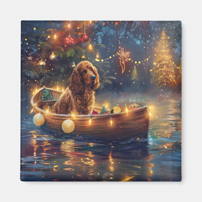 Íman Viagem Festiva de Natal do Cocker Spaniel (Frente)