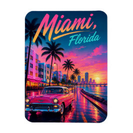 Íman Viagem Miami Flórida Retro Neon Pôr do Sol