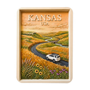 Íman Viagem pela Estrada da Pradaria do Kansas Paisagem