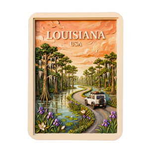 Íman Viagem pela Louisiana Vintage Pântano Bayou Textur
