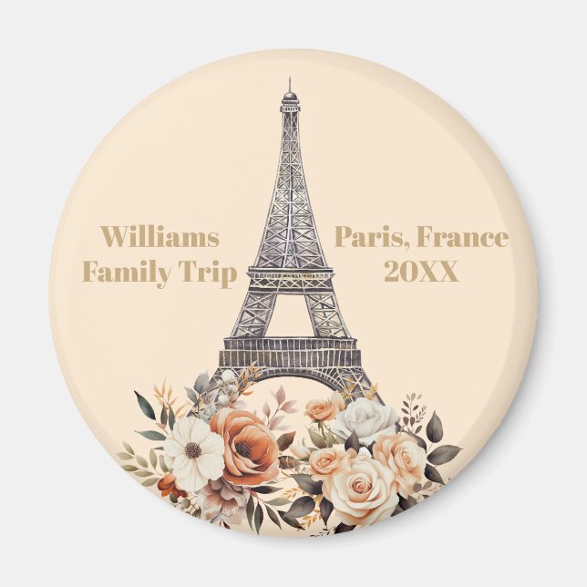 Íman Viagem Personalizada para Paris Torre Eiffel Flora (Frente)