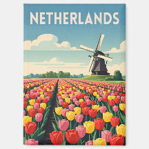 Viagem Retro Vintage Holanda Tulipas Paisagem
