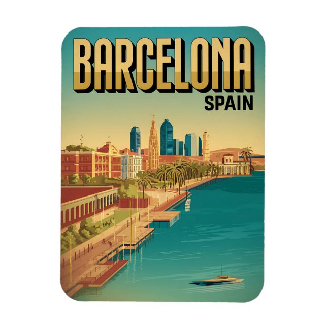 Íman Viagens barcelona vintage beacg vista presentes (Vertical)