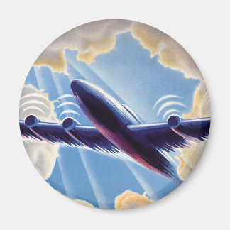 Íman Viagens vintage, Avião Voando em Nuvens no Céu