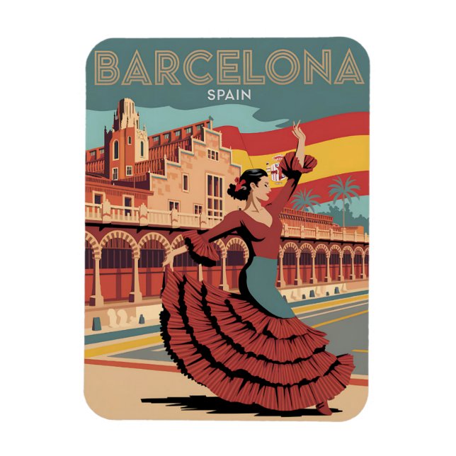 Íman Viagens vintage barcelona espanha flamenco present (Vertical)